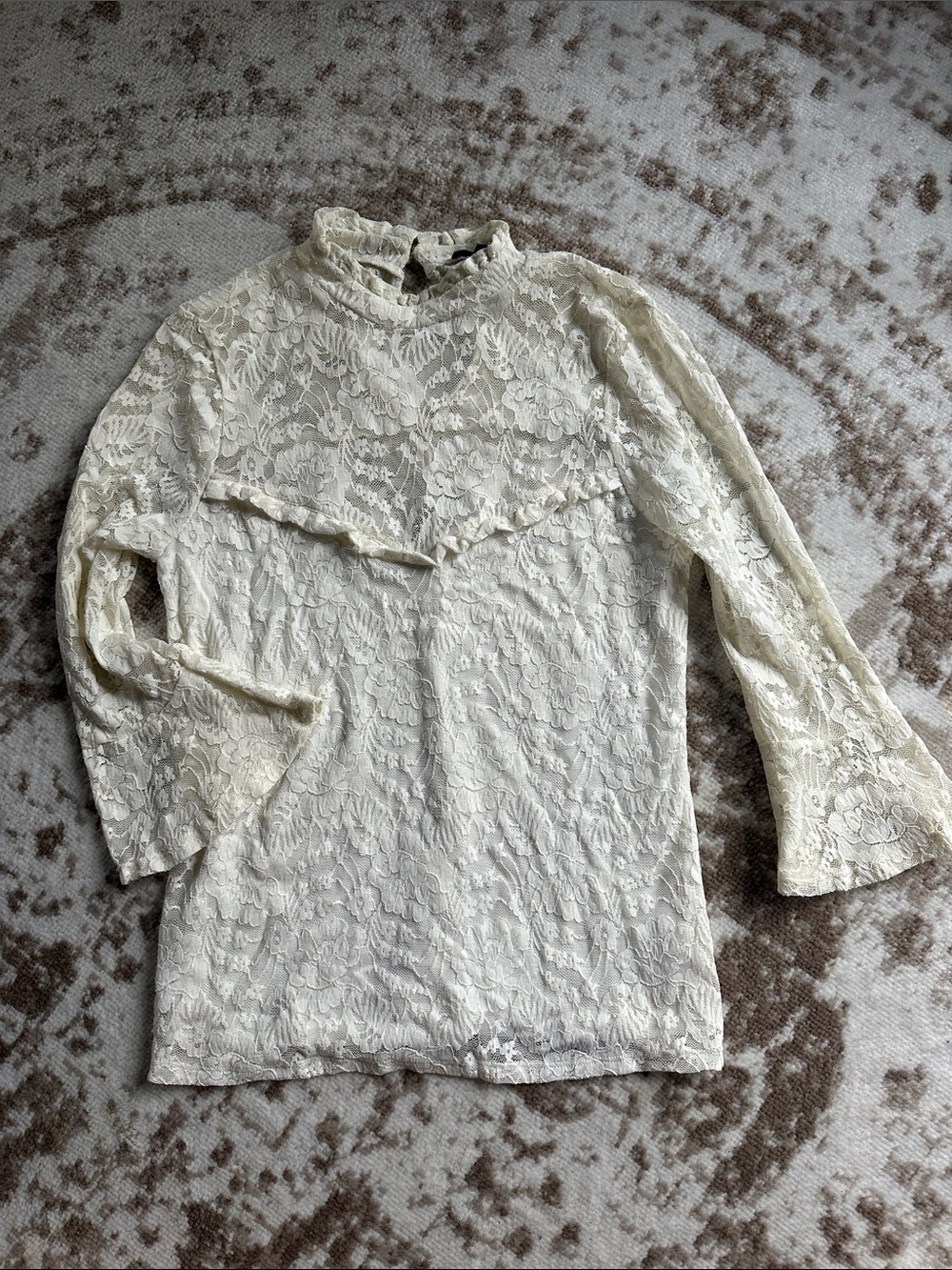 Lace High-Neck Blouse in Cream